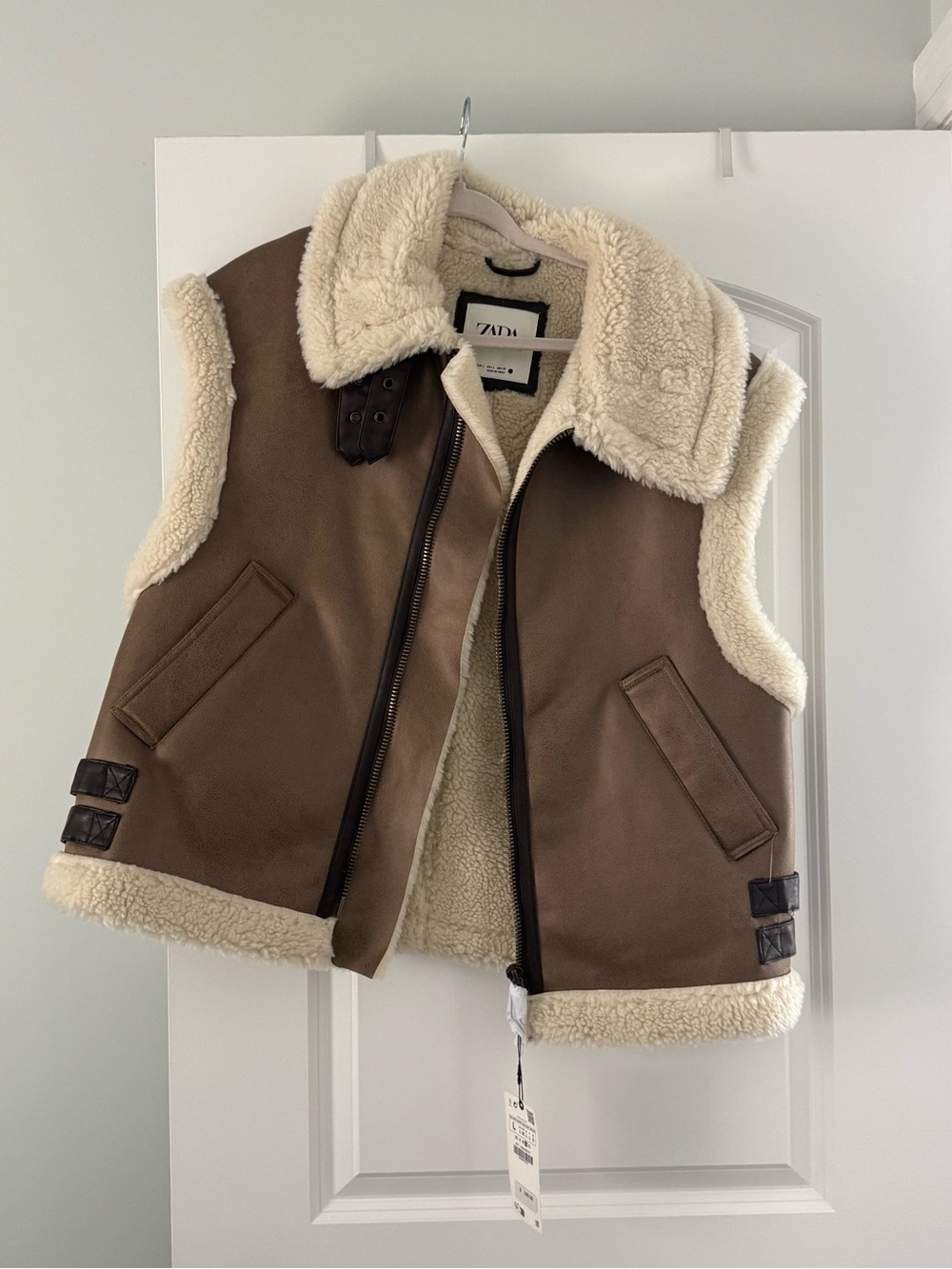 Zara Brown Vest with Cream Sherpa Trim